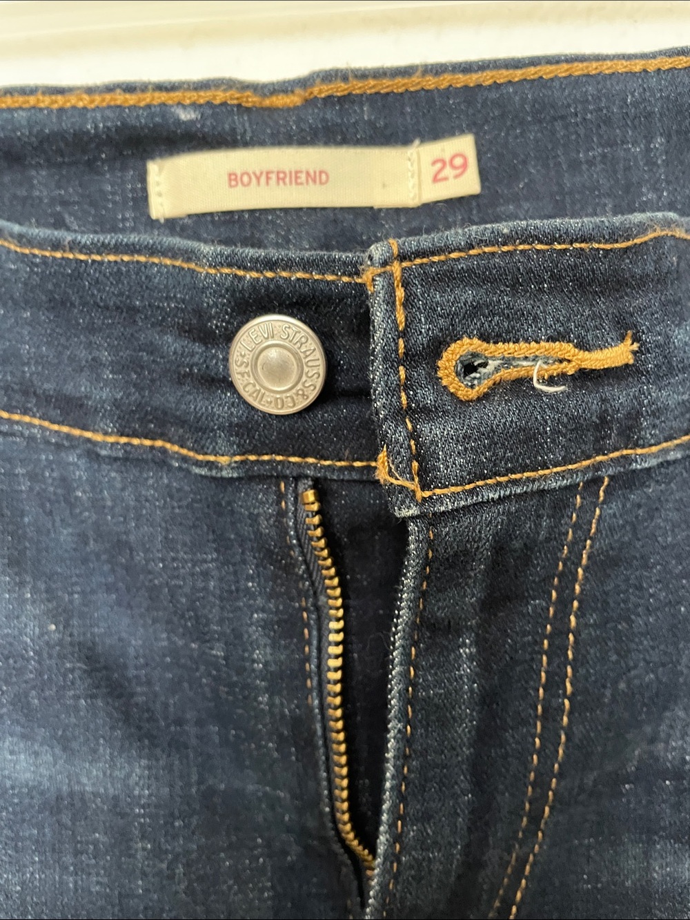 Levi's Boyfriend Jeans Dark Blue with Orange Stitching